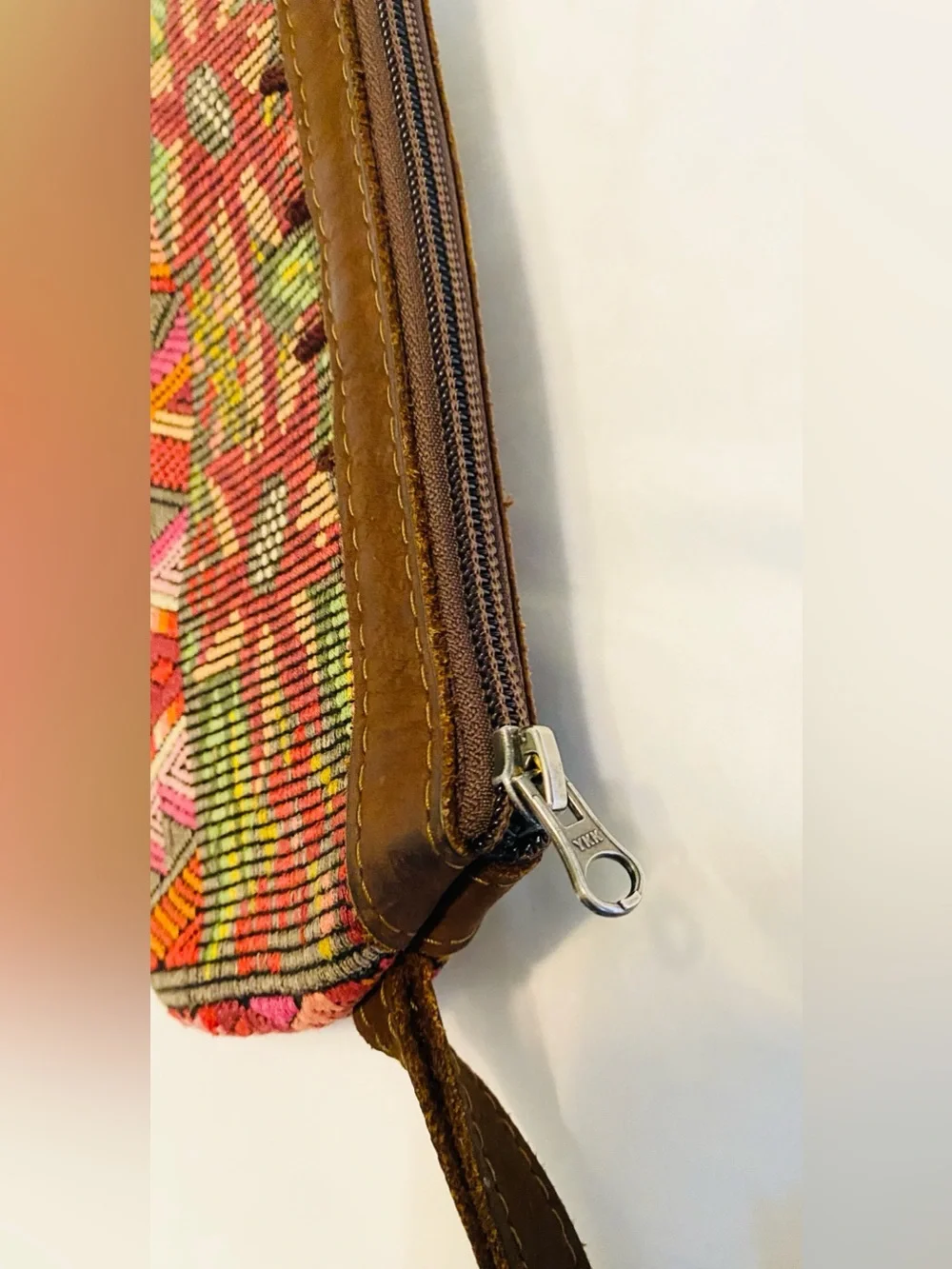 Nena & Co Peace Pilgrim Pouch Leather Artisan Textile Bag Clutch Wristlet